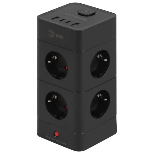 Фильтр сетевой башня 8х1.5 с заземл. с выкл. TWR-8es-1.5m-4USB-B 8 розеток+4xUSBA+C16А черн. Эра Б0069072