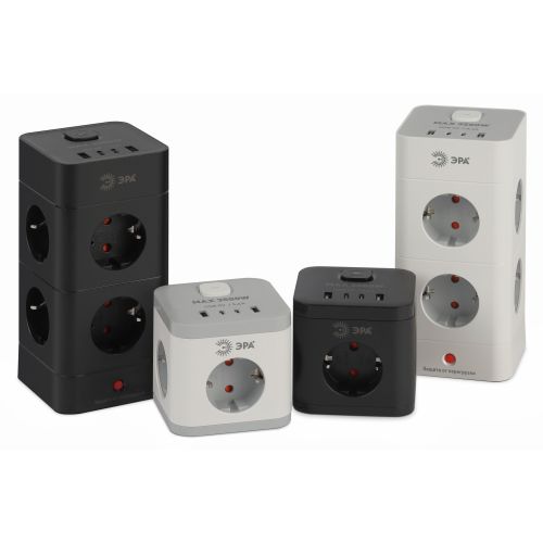 Фильтр сетевой башня 8х1.5 с заземл. с выкл. TWR-8es-1.5m-4USB-B 8 розеток+4xUSBA+C16А черн. Эра Б0069072