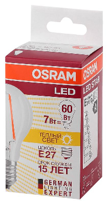 Лампа светодиодная филаментная LED STAR CLASSIC A 60 7W/827 230V FIL FS1 E27 OSRAM 4058075055315