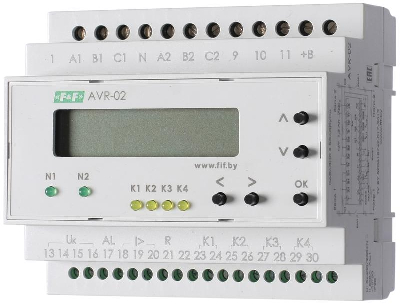 Реле напряжения Устройство управления резервным питанием AVR-02 (3х400В+N; 5 перекл. х8А; IP20) F&F EA04.006.004
