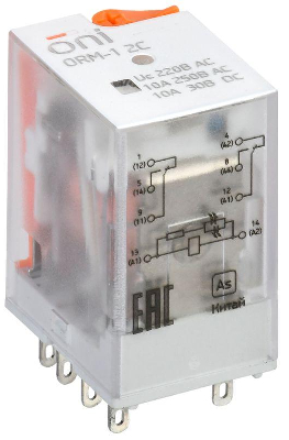 Реле интерфейсное ORM-1 2C 220В AC с LED и тест. кнопкой ONI ORM-1-2C-AC220V-L-B