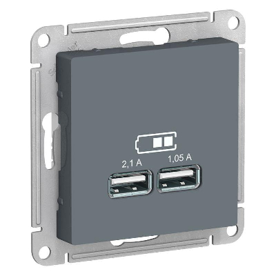 Розетка USB AtlasDesign тип A+A 5В 1х2.1А 2х1.05А механизм грифель SE ATN000733