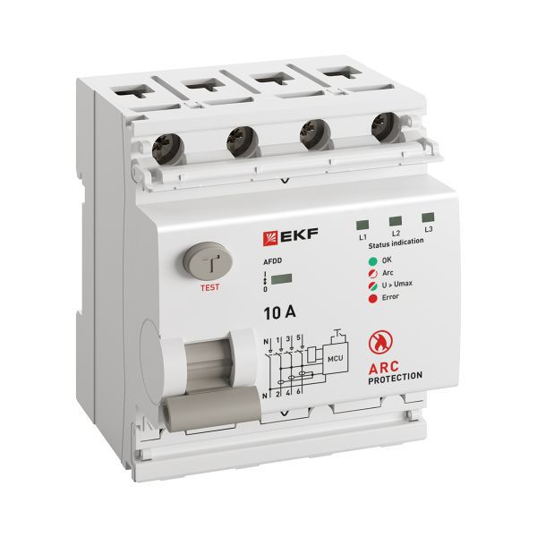 Устройство защиты от дугового пробоя (УЗДП) 3P+N 10А PROxima EKF afdd-4-10-pro