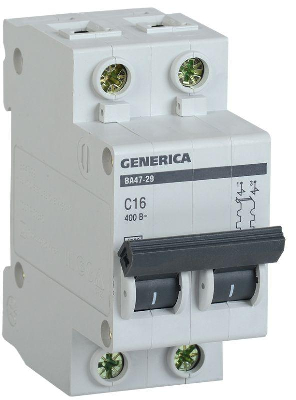 Выключатель автоматический модульный 2п C 16А 4.5кА ВА47-29 GENERICA MVA25-2-016-C