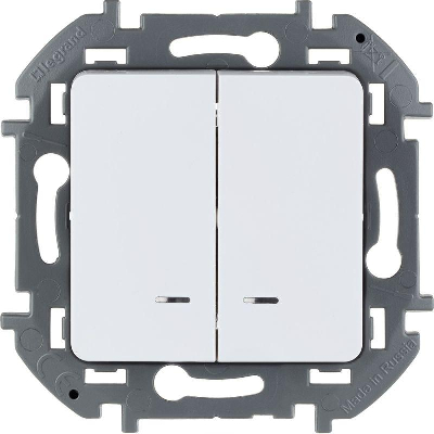 Выключатель 2-кл. Inspiria 10А IP20 250В 10AX с подсветкой/индикацией механизм бел. Leg 673630