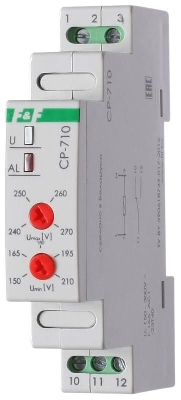 Реле напряжения Реле напряжения CP-710 (однофазный; контроль верхнего и нижнего значений напряжения; монтаж на DIN-рейке 35мм; 230В 16А 1P IP20) F&F EA04.009.001