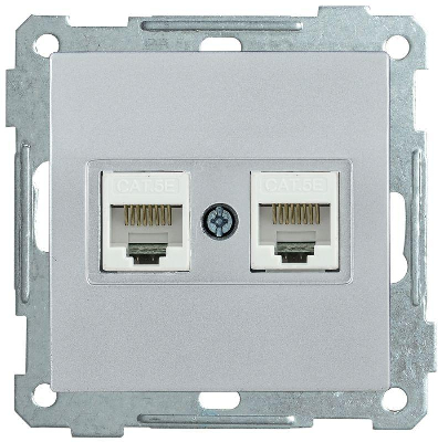 Механизм розетки комп. 2-м СП BOLERO РК10-2-Б RJ45 Cat5e серебр. IEK EKB25-K23