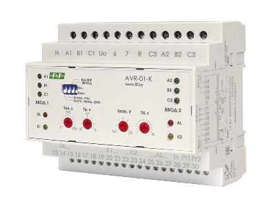 Реле напряжения Устройство управления резервным питанием AVR-01-K (2 ввода; 1 нагрузка 35мм 3х400В+N 2х16А 2P IP20 монтаж на DIN-рейке) F&F EA04.006.001