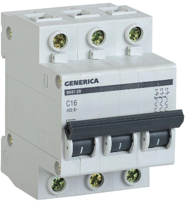 Выключатель автоматический модульный 3п C 16А 4.5кА ВА47-29 GENERICA MVA25-3-016-C