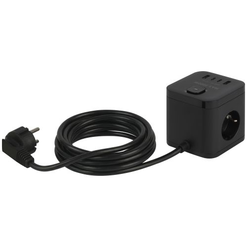 Удлинитель куб 3х1.5 с заземл. с выкл. CUBE-3es-1.5m-4USB-B 3 розетки+4xUSBA+C 16А черн. Эра Б0069074