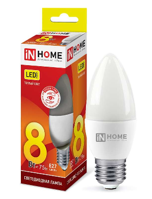 Лампа светодиодная LED-СВЕЧА-VC 8Вт свеча 3000К тепл. бел. E27 760лм 230В IN HOME 4690612020440