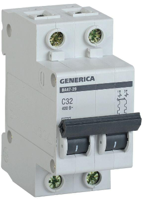 Выключатель автоматический модульный 2п C 32А 4.5кА ВА47-29 GENERICA MVA25-2-032-C