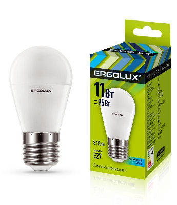 Лампа светодиодная LED-G45-11W-E27-4K Шар 11Вт E27 4500К 172-265В Ergolux 13631