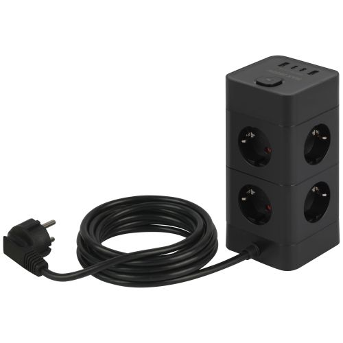 Фильтр сетевой башня 8х1.5 с заземл. с выкл. TWR-8es-1.5m-4USB-B 8 розеток+4xUSBA+C16А черн. Эра Б0069072