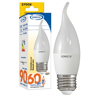 Лампа светодиодная ILED-SMD2835-CW37-6-540-230-2.7-E27 CW37 6Вт Свеча на ветру 2700К тепл. бел. E27 230В IONICH 1633
