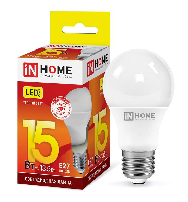 Лампа светодиодная Лампа светодиодная LED-A60-VC 15Вт грушевидная 3000К тепл. бел. E27 1430лм 230В IN HOME 4690612020266