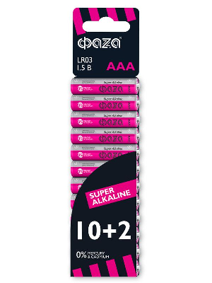 Гальванический элемент Элемент питания алкалиновый AAA/LR03 1.5В Super Alkaline SBL-10+2 (уп.12шт) ФАZА 2854612
