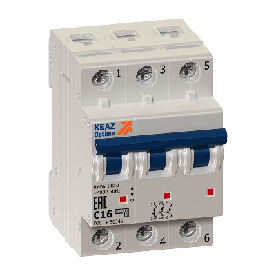Выключатель автоматический модульный Выключатель автоматический модульный 3п L 10А OptiDin BM63-3L10-УХЛ3 КЭАЗ 260837