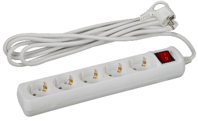 Блок розеток, удлинитель Удлинитель 5х3м с заземл. 10А IP20 UX-5es-3m ПВС 3х0.75 с выкл. Эра Б0035757