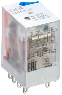Реле коммутационное Реле интерфейсное ORM-1 4C 24В DC с LED и тест. кнопкой ONI ORM-1-4C-DC24V-L-B