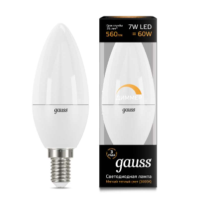Лампа светодиодная Лампа светодиодная Black Candle-dim E14 7Вт 3000К диммир. Gauss 103101107-D