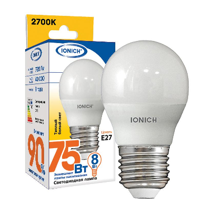 Лампа светодиодная Лампа светодиодная ILED-SMD2835-G45-8-720-220-2.7-E27 (1319) IONICH 1544
