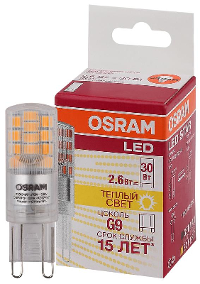 Лампа светодиодная Лампа светодиодная LED STAR PIN30 2.6W/827 (замена 30Вт) 2.6Вт 2700К тепл. бел. G9 320лм 220-240В прозр. пласт. OSRAM 4058075056688