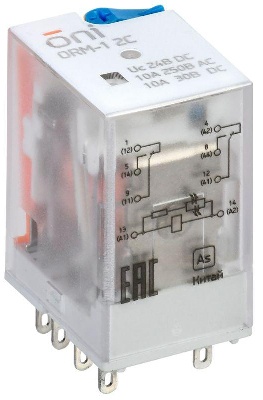 Реле коммутационное Реле интерфейсное ORM-1 2C 24В DC с LED и тест. кнопкой ONI ORM-1-2C-DC24V-L-B