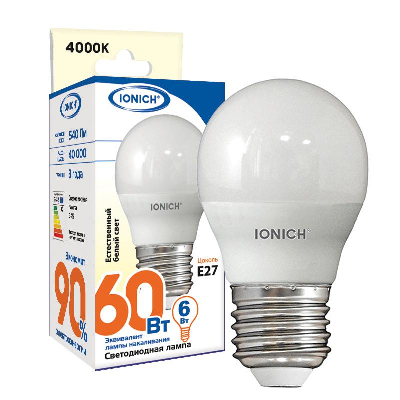 Лампа светодиодная Лампа светодиодная ILED-SMD2835-G45-6-540-220-4-E27 (0158) IONICH 1542