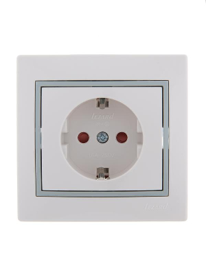 Розетка силовая (штепсельная) Розетка 1-м СП Mira 16А IP20 с заземл. защ. шторки с сер. вставкой керамика бел. LEZARD 701-0215-124