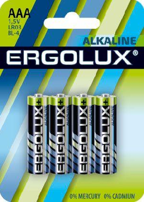 Гальванический элемент Элемент питания алкалиновый AAA/LR03 1.5В Alkaline BL-4 (блист.4шт) Ergolux 11744