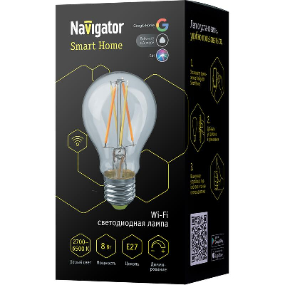 Лампа светодиодная Лампа 80 554 NLL-F-A60-8-230-WWW-E27-WIFI Navigator 80554