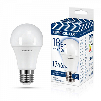 Лампа светодиодная Лампа светодиодная LED-A60-18W-E27-6K замена ЛОН 18Вт Е27 6500К 172-265В ПРОМО Ergolux 15559