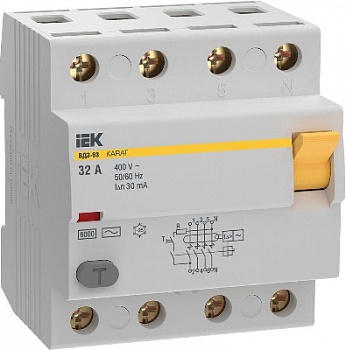 Выключатель дифференциального тока (УЗО) 4п 32А 30мА 6кА тип AC ВД3-63 KARAT IEK MDV20-4-032-030