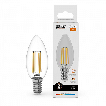 Лампа светодиодная Лампа светодиодная филаментная Filament Elementary 8Вт свеча 2700К Е14 510лм GAUSS 32118
