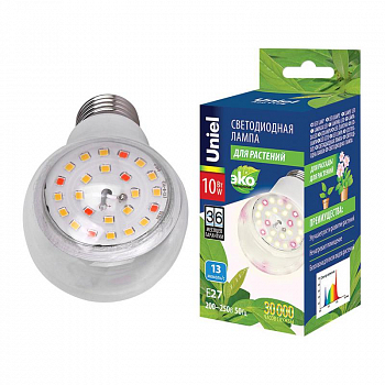 Лампа светодиодная Лампа светодиодная LED-A60-10W/SPFB/E27/CL PLP30WH 10Вт A60 грушевидная прозрачная для растений спектр для фотосинтеза (упак. картон) Uniel UL-00007404