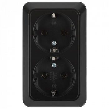 Розетка силовая (штепсельная) Розетка 2-м ОП Quadro 2-204-05 16А IP20 2х2P+E Schuko 250В с заземл. антрацит Intro Б0069696