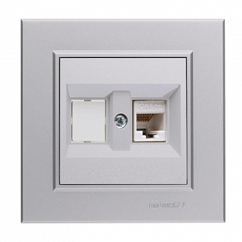 Розетка силовая (штепсельная) Розетка компьютерная+гнездо СП Karea 16А IP20 CAT 5 сереб. Makel 56065035