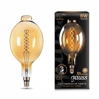 Лампа светодиодная Лампа светодиодная филаментная Black Filament 8Вт BT180 золотая 2400К тепл. бел. E27 620лм GAUSS 152802008