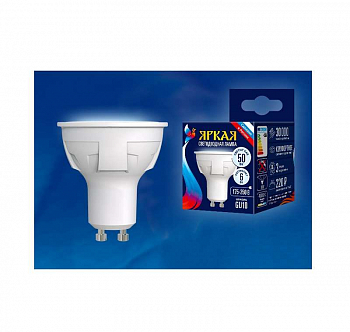 Лампа светодиодная Лампа светодиодная LED-JCDR 6W/NW/GU10/FR PLP01WH Яркая JCDR 6Вт матовая 4000К нейтр. бел. GU10 (упак. картон) Uniel UL-00002421
