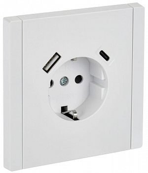 Розетка силовая (штепсельная) Розетка FORTE&PIANO FP247 16А USB A+C 18Вт с заземл. защ. шторки винт. крепл. бел. IEK FP-R14-16-U22-018-K01