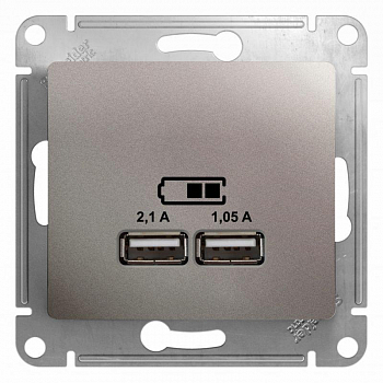 Вставка/крышка для коммуникационных технологий Розетка USB 2-м СП Glossa тип A+A 5В/2100мА 2х5В/1050мА механизм платина SE GSL001233