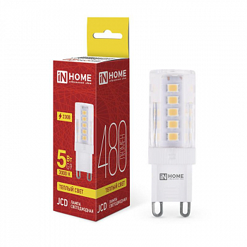 Лампа светодиодная Лампа светодиодная LED-JCD 5Вт 230В G9 3000К 480лм IN HOME 4690612059020