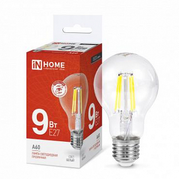 Лампа светодиодная LED-A60-deco 9Вт грушевидная прозрачная 4000К нейтр. бел. E27 1040лм 230В IN HOME 4690612008073