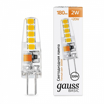 Лампа светодиодная Лампа светодиодная Basic G4 2Вт 3000К 180лм AC220-240В силикон GAUSS 1169712