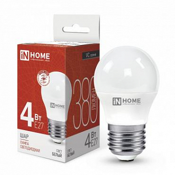 Лампа светодиодная Лампа светодиодная LED-ШАР-VC 4Вт шар 4000К нейтр. бел. E27 380лм 150-275В IN HOME 4690612030593