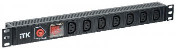 Блок розеток 7 мест PDU C13 с выкл. и защитой от перенапр. без шнура 1U вход C14 алюм. профиль ITK PH13-7C133