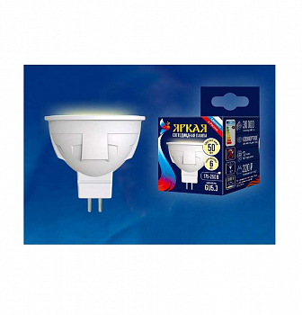 Лампа светодиодная Лампа светодиодная LED-JCDR 6W/WW/GU5.3/FR PLP01WH JCDR ЯРКАЯ матовая 3000К тепл. бел. (упак. картон) Uniel UL-00002424