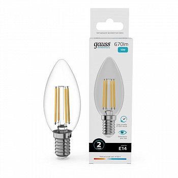 Лампа светодиодная Лампа светодиодная филаментная Filament Elementary 10Вт свеча 4100К Е14 670лм GAUSS 32120