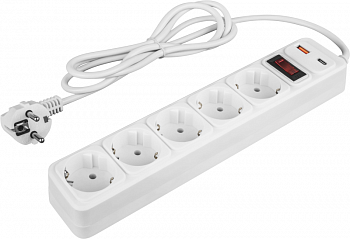 Блок розеток, удлинитель Фильтр сетевой 5х3м 10А IP20 90 882 OSP-USB-05-300-ESC-3х0.75-WH бел. ОНЛАЙТ 90882